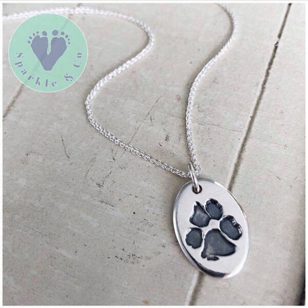 Oval Shaped Paw Print Necklace