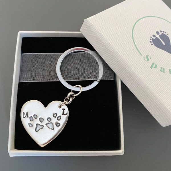 Solid Silver Paw Print Keyring